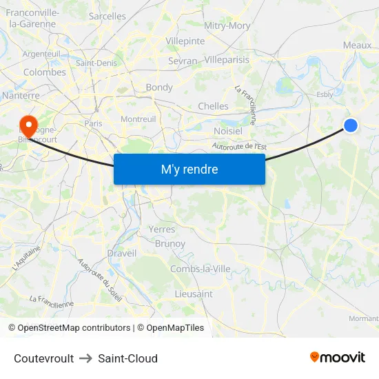 Coutevroult to Saint-Cloud map