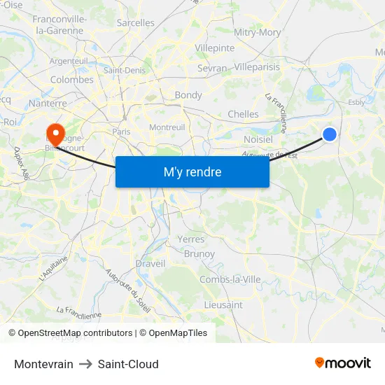 Montevrain to Saint-Cloud map