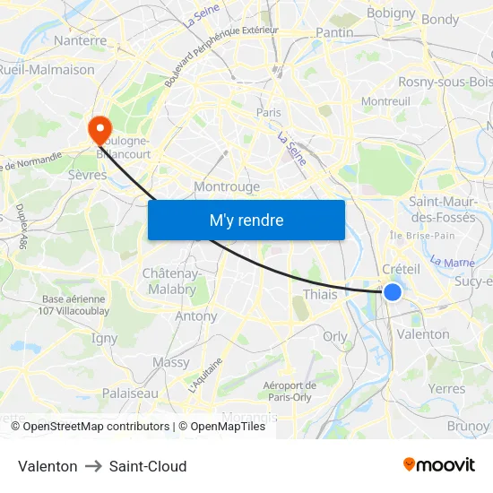 Valenton to Saint-Cloud map