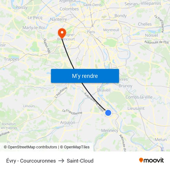 Évry - Courcouronnes to Saint-Cloud map