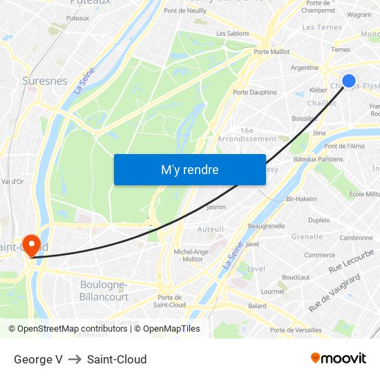 George V to Saint-Cloud map
