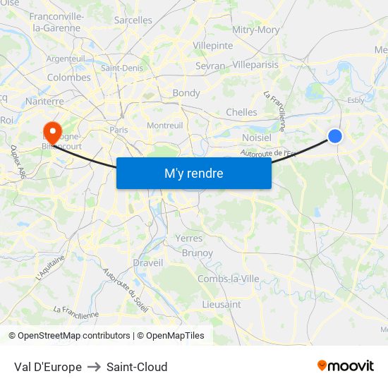 Val D'Europe to Saint-Cloud map