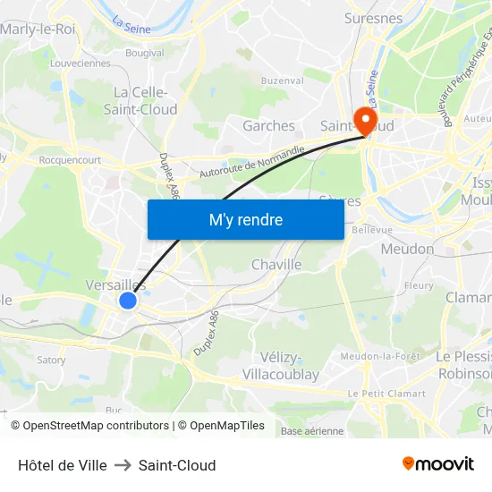 Hôtel de Ville to Saint-Cloud map