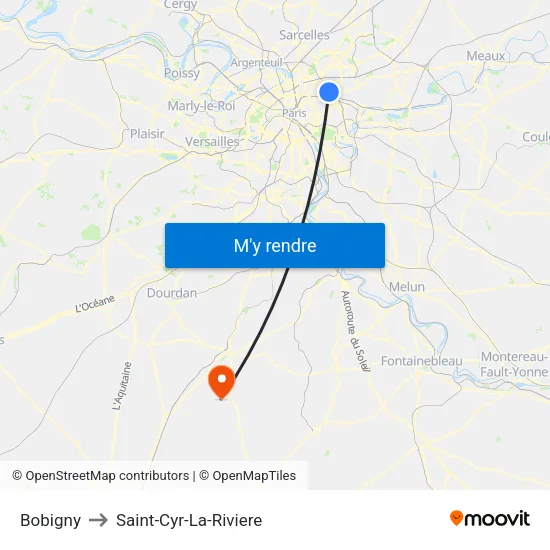 Bobigny to Saint-Cyr-La-Riviere map