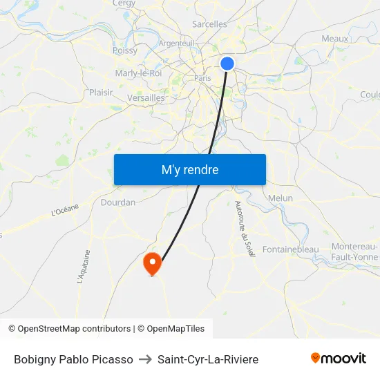 Bobigny Pablo Picasso to Saint-Cyr-La-Riviere map
