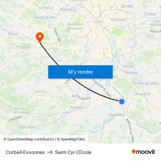 Corbeil-Essonnes to Saint-Cyr-L'Ecole map
