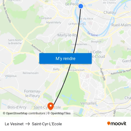 Le Vesinet to Saint-Cyr-L'Ecole map