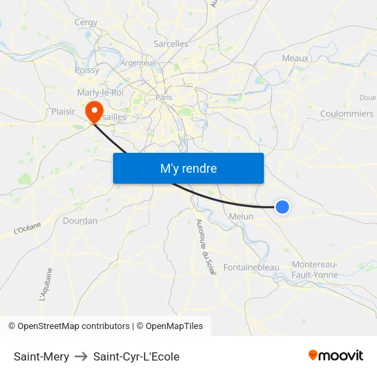 Saint-Mery to Saint-Cyr-L'Ecole map