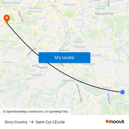 Sivry-Courtry to Saint-Cyr-L'Ecole map