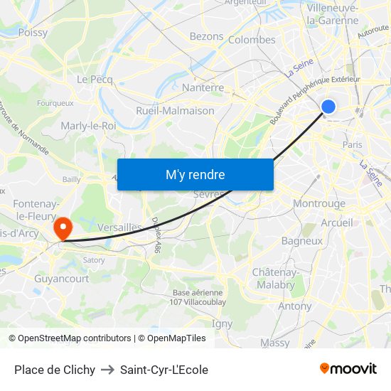 Place de Clichy to Saint-Cyr-L'Ecole map