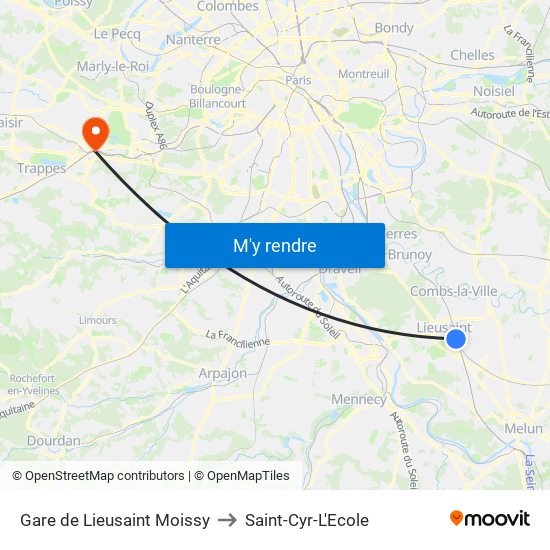 Gare de Lieusaint Moissy to Saint-Cyr-L'Ecole map