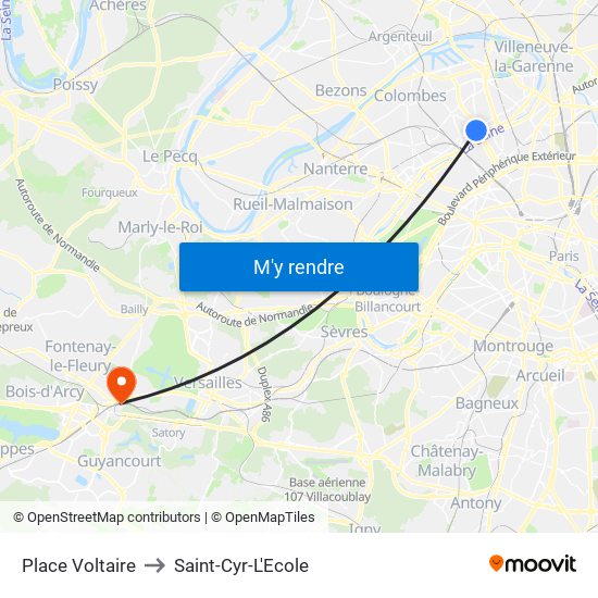 Place Voltaire to Saint-Cyr-L'Ecole map