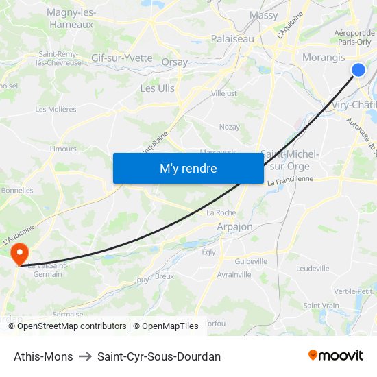 Athis-Mons to Saint-Cyr-Sous-Dourdan map