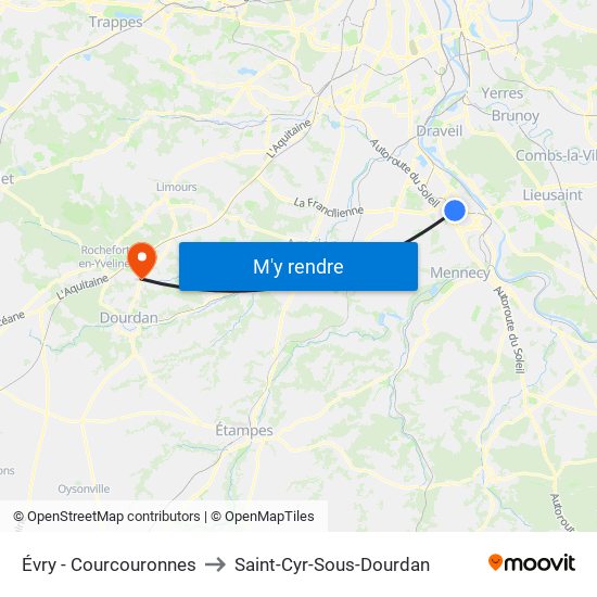 Évry - Courcouronnes to Saint-Cyr-Sous-Dourdan map