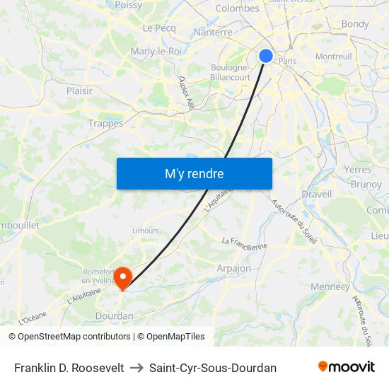 Franklin D. Roosevelt to Saint-Cyr-Sous-Dourdan map