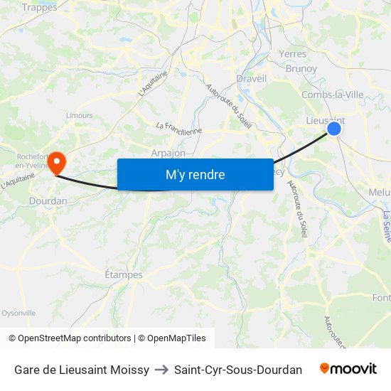 Gare de Lieusaint Moissy to Saint-Cyr-Sous-Dourdan map