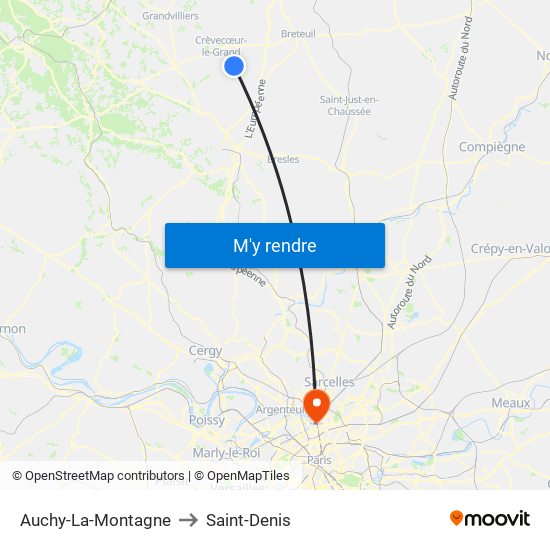 Auchy-La-Montagne to Saint-Denis map