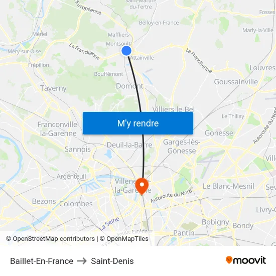 Baillet-En-France to Saint-Denis map
