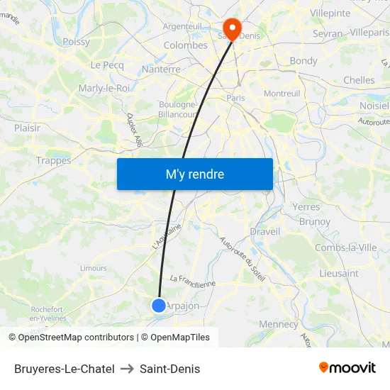 Bruyeres-Le-Chatel to Saint-Denis map