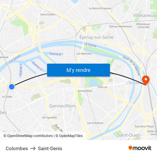 Colombes to Saint-Denis map