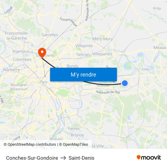 Conches-Sur-Gondoire to Saint-Denis map