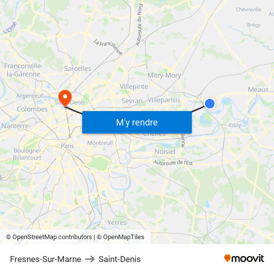 Fresnes-Sur-Marne to Saint-Denis map