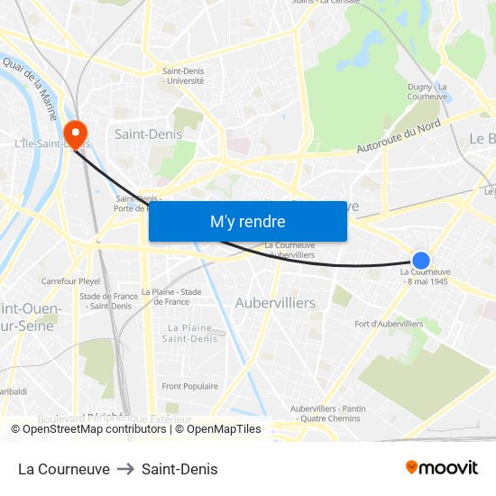 La Courneuve to Saint-Denis map