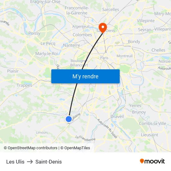 Les Ulis to Saint-Denis map