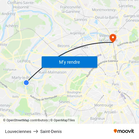 Louveciennes to Saint-Denis map