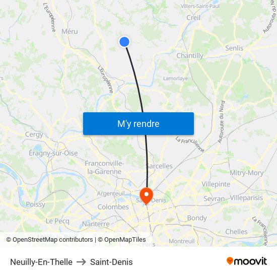 Neuilly-En-Thelle to Saint-Denis map