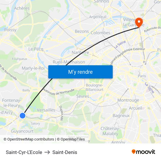 Saint-Cyr-L'Ecole to Saint-Denis map
