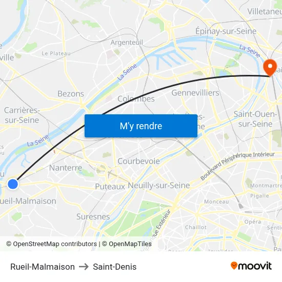 Rueil-Malmaison to Saint-Denis map