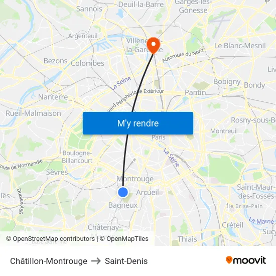 Châtillon-Montrouge to Saint-Denis map