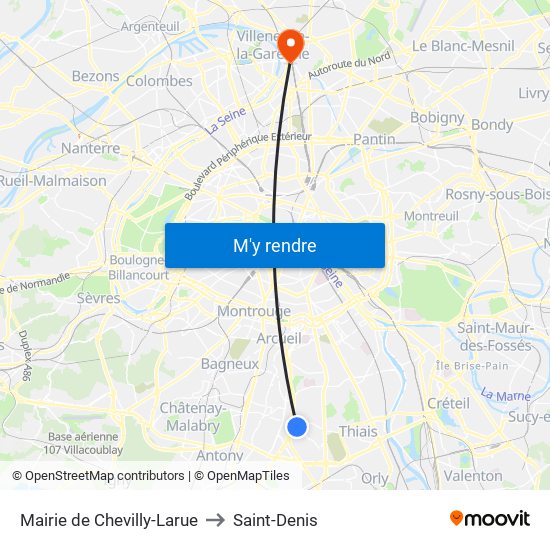 Mairie de Chevilly-Larue to Saint-Denis map