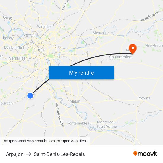 Arpajon to Saint-Denis-Les-Rebais map