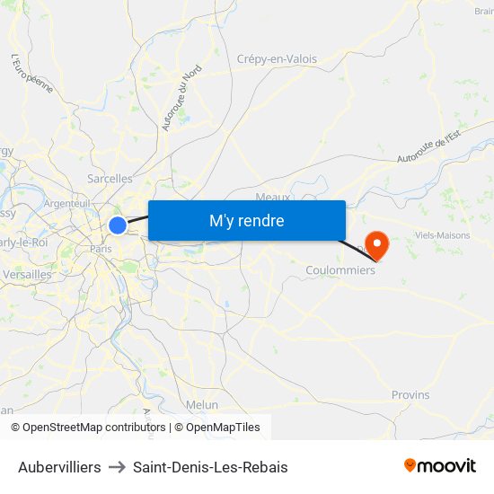 Aubervilliers to Saint-Denis-Les-Rebais map