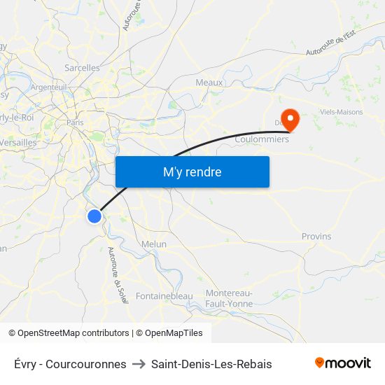 Évry - Courcouronnes to Saint-Denis-Les-Rebais map