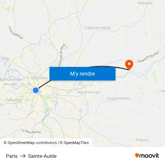 Paris to Sainte-Aulde map
