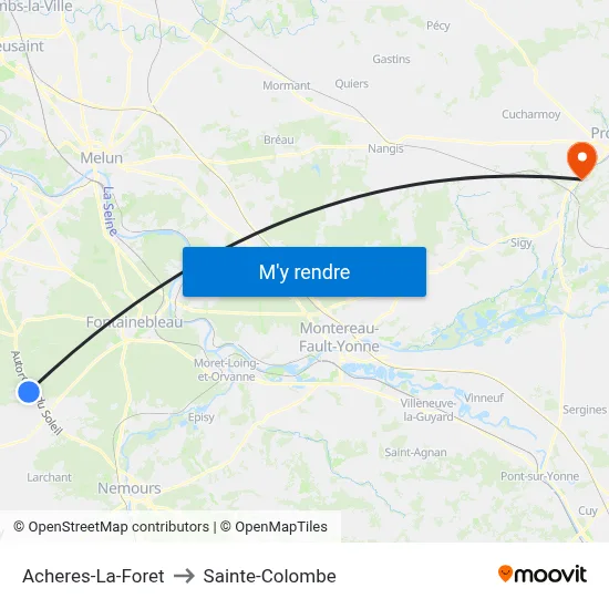 Acheres-La-Foret to Sainte-Colombe map
