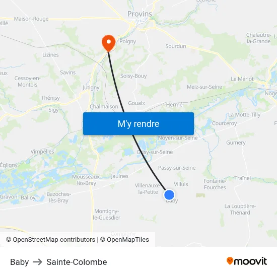 Baby to Sainte-Colombe map