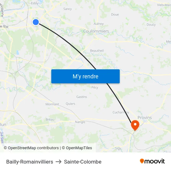 Bailly-Romainvilliers to Sainte-Colombe map