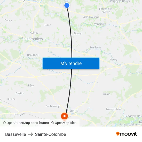 Bassevelle to Sainte-Colombe map