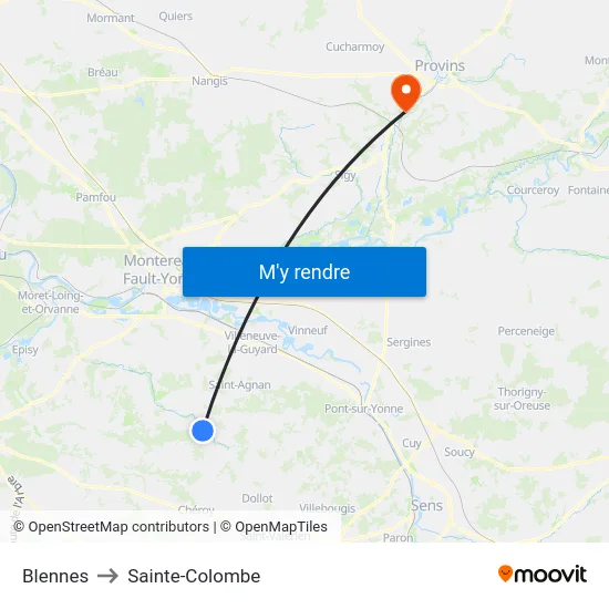 Blennes to Sainte-Colombe map