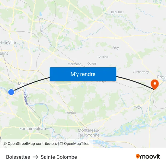 Boissettes to Sainte-Colombe map