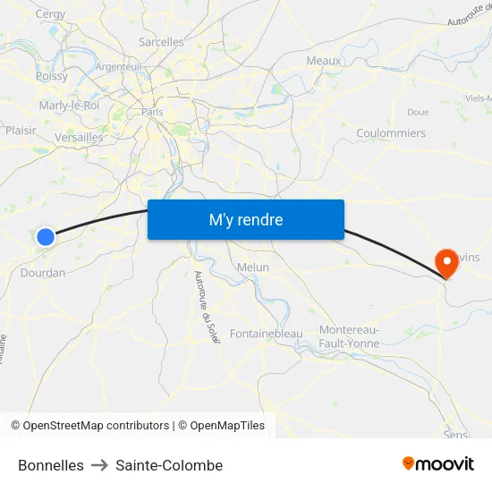 Bonnelles to Sainte-Colombe map