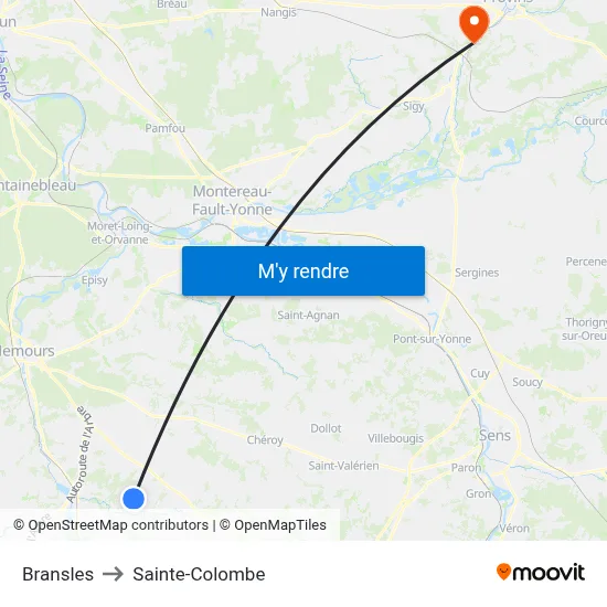 Bransles to Sainte-Colombe map