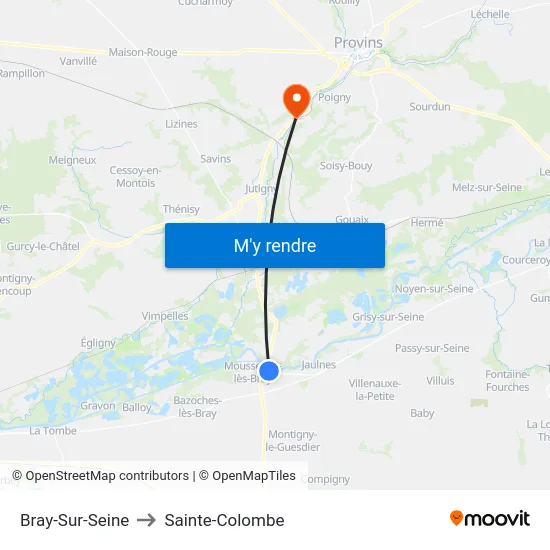 Bray-Sur-Seine to Sainte-Colombe map