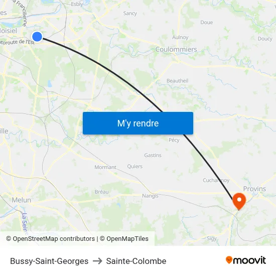 Bussy-Saint-Georges to Sainte-Colombe map