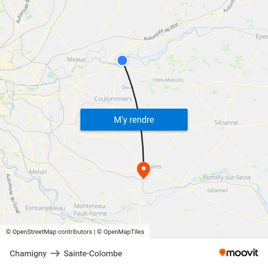 Chamigny to Sainte-Colombe map