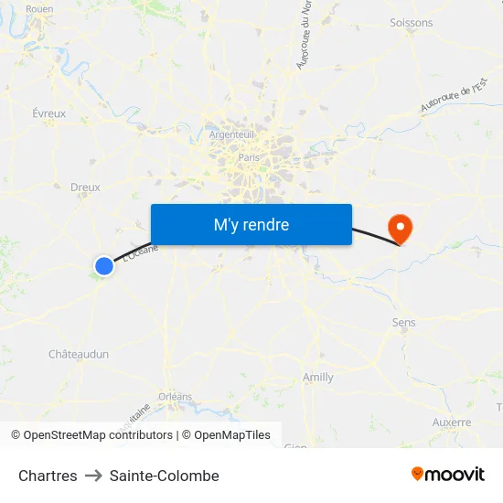 Chartres to Sainte-Colombe map